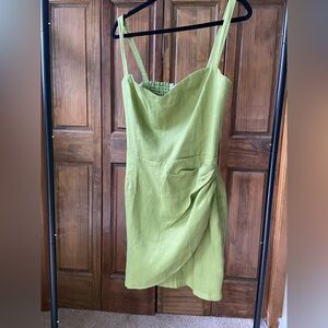 Reformation Elowen NWT Green Asymmetrical Ruched Mini Dress